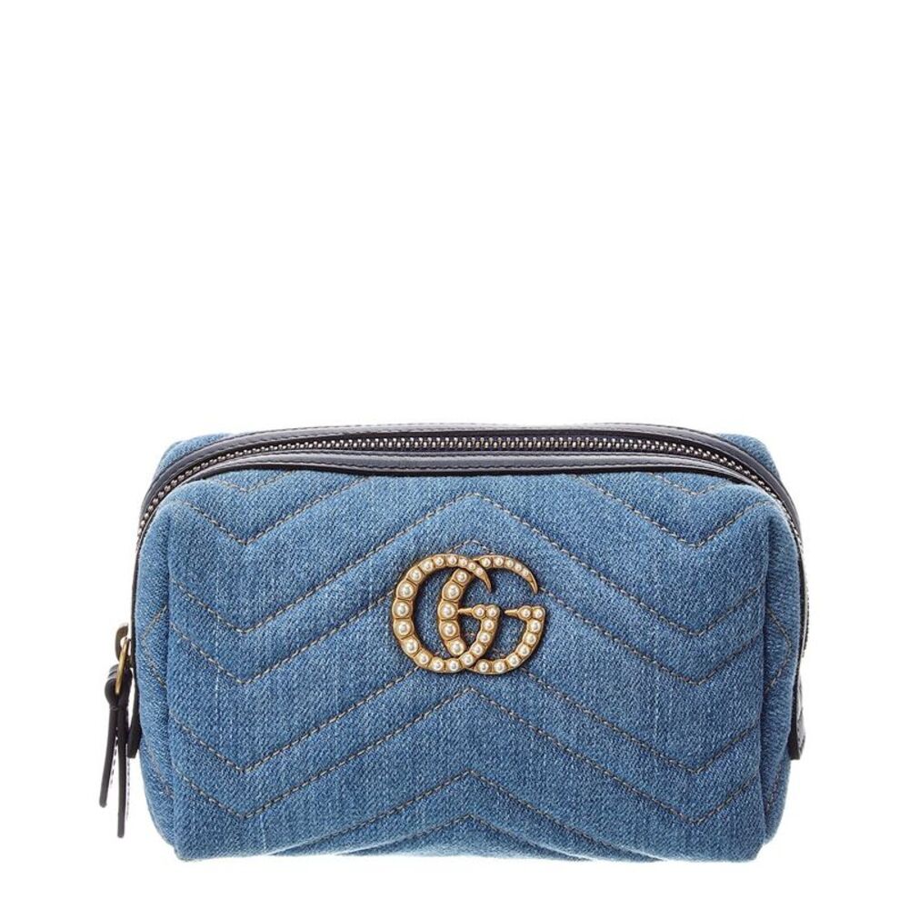 Gucci Blue Denim Pearl Marmont Gg Cosmetic Case (Authentic Pre-Loved)